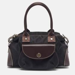 Pre Owned Lancel Front Pocket Black/Dark Brown Nylon and Leather Satchel