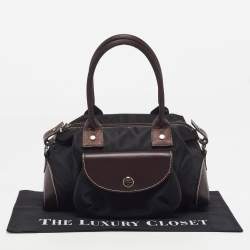 Pre Owned Lancel Front Pocket Black/Dark Brown Nylon and Leather Satchel