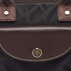 Pre Owned Lancel Front Pocket Black/Dark Brown Nylon and Leather Satchel