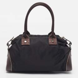 Pre Owned Lancel Front Pocket Black/Dark Brown Nylon and Leather Satchel