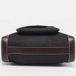 Pre Owned Lancel Front Pocket Black/Dark Brown Nylon and Leather Satchel