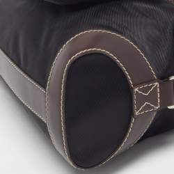 Pre Owned Lancel Front Pocket Black/Dark Brown Nylon and Leather Satchel