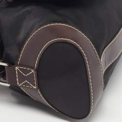 Pre Owned Lancel Front Pocket Black/Dark Brown Nylon and Leather Satchel