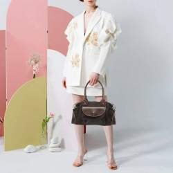 Pre Owned Lancel Front Pocket Black/Dark Brown Nylon and Leather Satchel