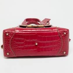 Pre Owned Lancel Adjani Fuchsia Croc Embossed Leather Satchel