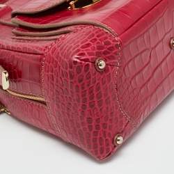 Pre Owned Lancel Adjani Fuchsia Croc Embossed Leather Satchel