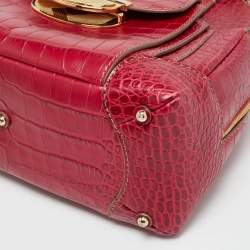 Pre Owned Lancel Adjani Fuchsia Croc Embossed Leather Satchel