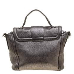 Lancel Metallic Grey Leather Satchel