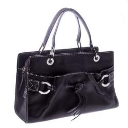 Pre Owned Lancel Dark Purple Leather Tote