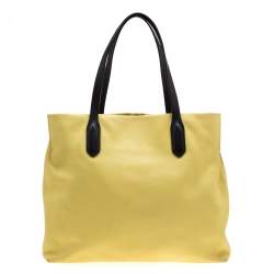 Pre Owned Lancel Yellow And Black Leather Tote