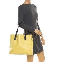 Pre Owned Lancel Yellow And Black Leather Tote