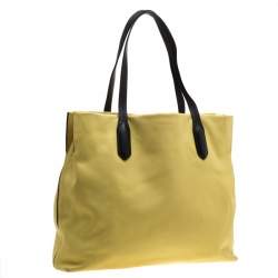 Pre Owned Lancel Yellow And Black Leather Tote