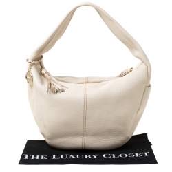 Lancel Light Cream Leather Tassel Hobo 