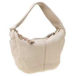 Lancel Light Cream Leather Tassel Hobo 