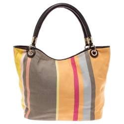 Pre Owned Lancel Multicolor Stripe Canvas French Flair Tote