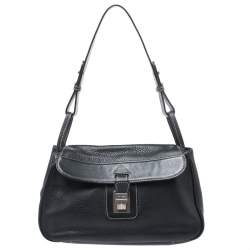 Pre Owned Lancel Black Leather Flap Shoulder Bag