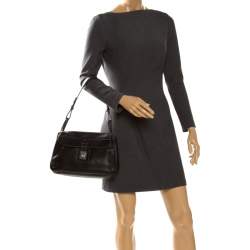 Pre Owned Lancel Black Leather Flap Shoulder Bag