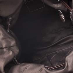 Lancel Olive Green/Brown Nylon and Leather Drawstring Hobo