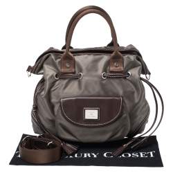 Lancel Olive Green/Brown Nylon and Leather Drawstring Hobo