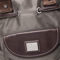 Lancel Olive Green/Brown Nylon and Leather Drawstring Hobo