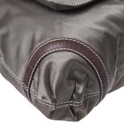 Lancel Olive Green/Brown Nylon and Leather Drawstring Hobo