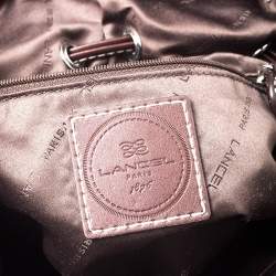 Lancel Olive Green/Brown Nylon and Leather Drawstring Hobo