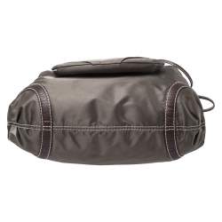 Lancel Olive Green/Brown Nylon and Leather Drawstring Hobo