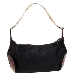Lancel Black/Brown Nylon and Leather Small Miss Bowling Shoulder Bag