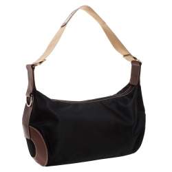 Lancel Black/Brown Nylon and Leather Small Miss Bowling Shoulder Bag