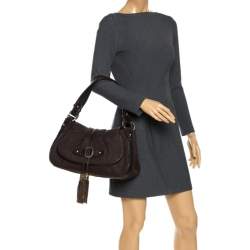 Pre Owned Lancel Brown Canvas and Leather Tassel Flap Shoulder Bag