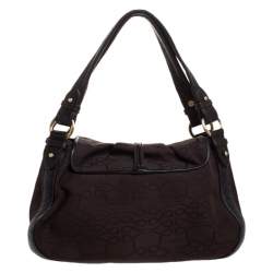 Pre Owned Lancel Brown Canvas and Leather Tassel Flap Shoulder Bag