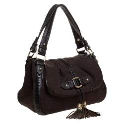 Pre Owned Lancel Brown Canvas and Leather Tassel Flap Shoulder Bag