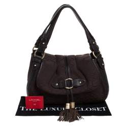 Pre Owned Lancel Brown Canvas and Leather Tassel Flap Shoulder Bag