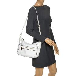 Lancel White Leather Front Pocket Shoulder Bag