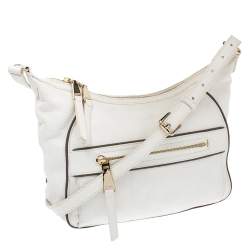 Lancel White Leather Front Pocket Shoulder Bag