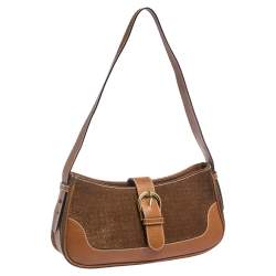 Pre Owned Aigner Brown Suede and Leather Shoulder Bag