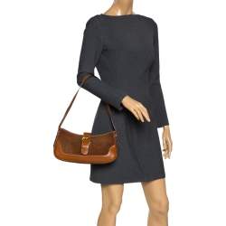 Pre Owned Aigner Brown Suede and Leather Shoulder Bag