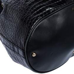 Pre Owned Lancel Black Croc Embossed Leather Premiere Flirt Bucket Shoulder Bag