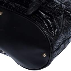 Pre Owned Lancel Black Croc Embossed Leather Premiere Flirt Bucket Shoulder Bag