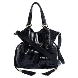 Lancel Black Croc Embossed Leather Premiere Flirt Bucket Shoulder