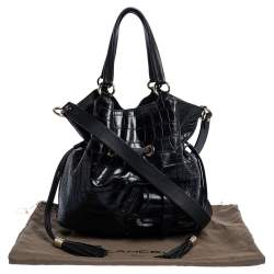 Pre Owned Lancel Black Croc Embossed Leather Premiere Flirt Bucket Shoulder Bag