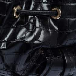 Pre Owned Lancel Black Croc Embossed Leather Premiere Flirt Bucket Shoulder Bag