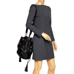 Pre Owned Lancel Black Croc Embossed Leather Premiere Flirt Bucket Shoulder Bag