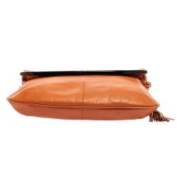 Pre Owned Lancel Orange Pleated Leather Flap Tassel Shoulder Bag