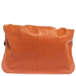 Pre Owned Lancel Orange Pleated Leather Flap Tassel Shoulder Bag