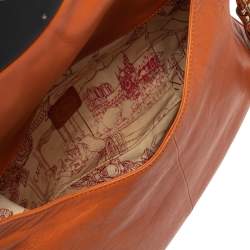 Pre Owned Lancel Orange Pleated Leather Flap Tassel Shoulder Bag