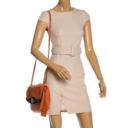 Pre Owned Lancel Orange Pleated Leather Flap Tassel Shoulder Bag