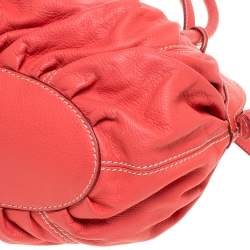 Pre Owned Lancel Coral Orange Leather Zip Satchel