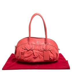Pre Owned Lancel Coral Orange Leather Zip Satchel