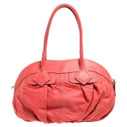 Pre Owned Lancel Coral Orange Leather Zip Satchel